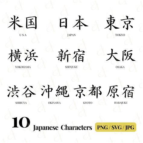 Japanese Word SVG Bundle, Tokyo Kanji Png / Jpg, Japan, Osaka, Harajuku ...