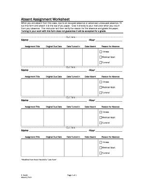 Fillable Online Absent Form Worksheet - Eric bSmithb Fax Email Print ...