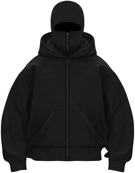 Buy EXOTIX Oversized Black Hoodie with Full Zip & Face Cover – Unisex ...