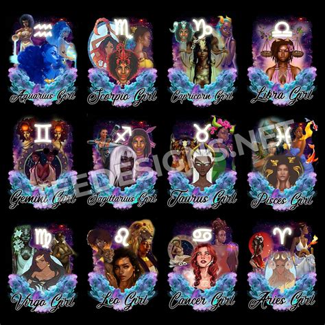 12 Zodiac Girl Designs PNG – Tee Designs