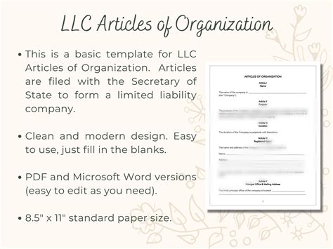 LLC Articles of Organization Template, Limited Liability Company ...