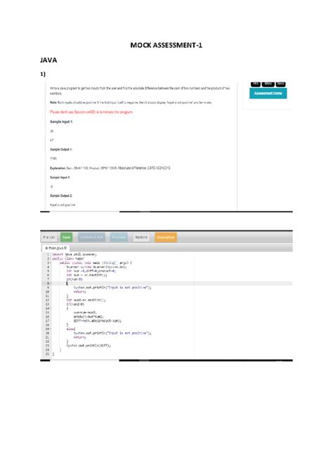 MOCK JAVA Assessment -1 Hands-On Programming Tasks - Studocu