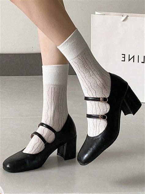 Women`S Fashion Square Toe Thick Heels Mary Jane Shoes With Double ...