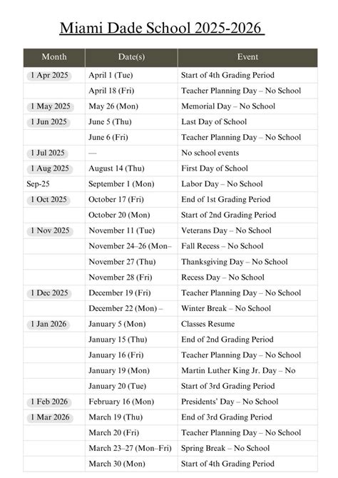 Miami Dade School Calendar 2025-2026 [Holidays]