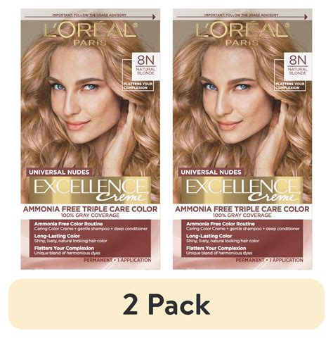 (2 pack) L'Oreal Paris Excellence Universal Nudes Permanent Hair Color, Natural Blonde, 1 Kit ...