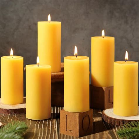 Amazon.com: 6 Pack Natural Beeswax Pillar Candles,100% Pure Beeswax ...