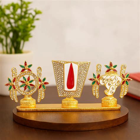 Gold Plated Tirupati Balaji Namam Shankh Chakra Idol – 3.15 Inch | Home ...