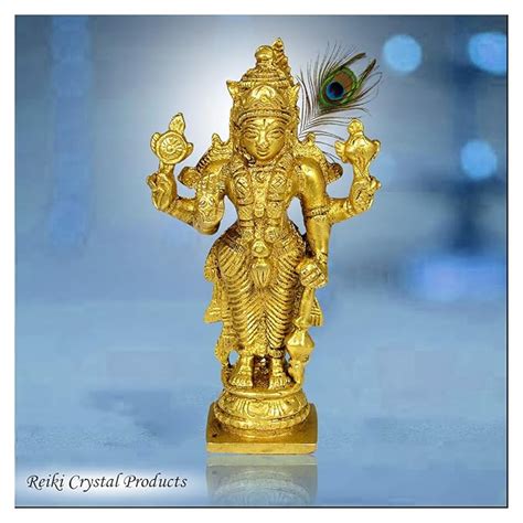 Buy Reiki Crystal Products Brass Vishnu Idol Sculpture Statue Murti ...
