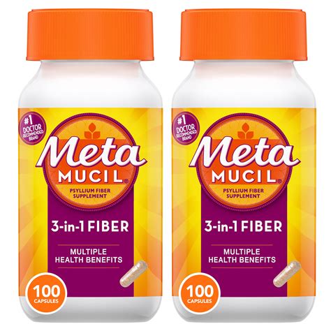 Metamucil Daily Fiber Supplement Capsules, Psyllium Husk Fiber for Digestive Health, 100 Ct ...