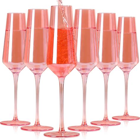 Amazon.com | Physkoa Pink Champagne Flutes Set of 6 – Tapered Lead-Free ...