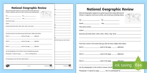 National Geographic Review Worksheet