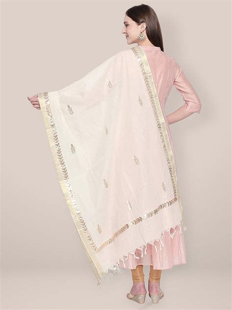 Off White Cotton Silk Dupatta with Gold Gotta. Dupatta Bazaar