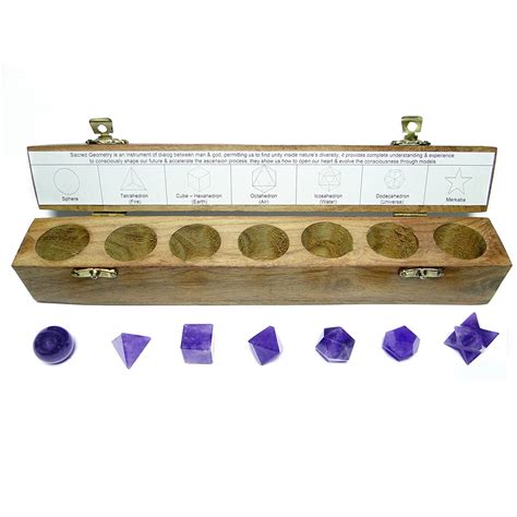 Nature's Crest Sacred Geometry Set - Amethyst Platonic Solids 7 Pcs ...