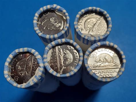 LOT of 5 Rolls of UNC 2022 Nickels Canada 5 Cent Coins in original wrap ...