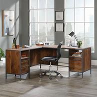 Image result for Wayfair Sproul L-Shape Executive Desk Wood In Black/Brown, Size 29.52 H X 65.98 W X 65.98 D In