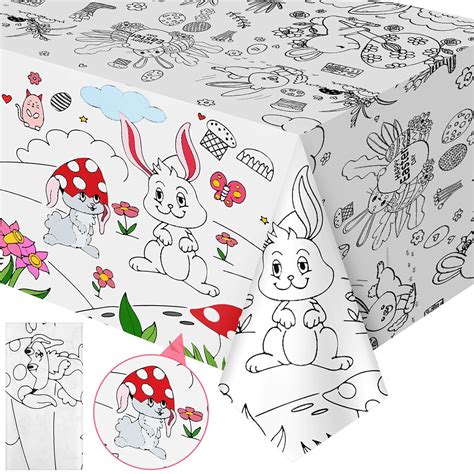 Dinifee 1 Pc Easter Coloring Tablecloth for Kids 47 x 71 Inches Happy ...