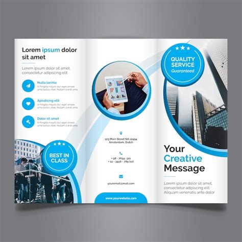 Beautiful blue tri fold business brochure | Premium Vector