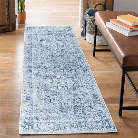 Amazon.com: Bloom Rugs Washable Non-Slip 7 ft Runner - Ivory/Denim Blue ...