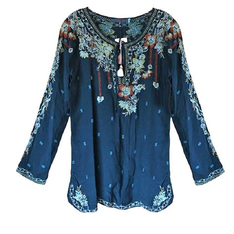 Buy Johnny was Women's Gemma Teal Embroidered Blouse Tunic (M) at Amazon.in