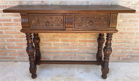 Early 20th Century Spanish Console Table with Two Carved Drawers and ...