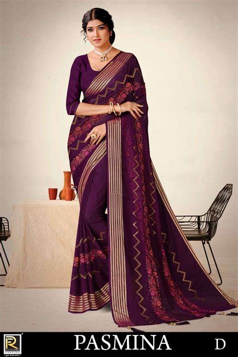 PASHMINA SAREE ON FANCY WORK CHIFFON PATTA