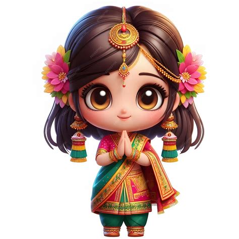 3d cute chibi indian marathi girl in traditional saree | Premium AI ...