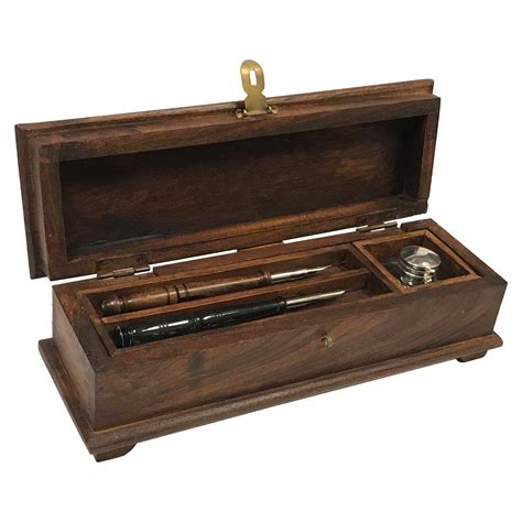 Buy Portable Wood Writing Pen Box with Glass Inkwell, Wood Nib Pen, Ox ...