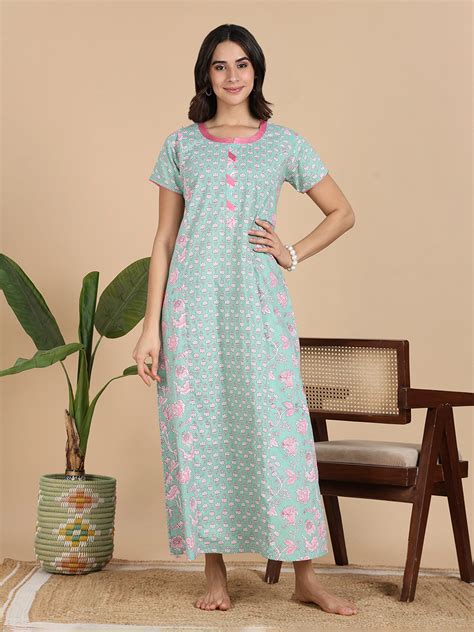 Buy Classy Mint Green Pure Cotton Nighty for Women Online – 9shines label