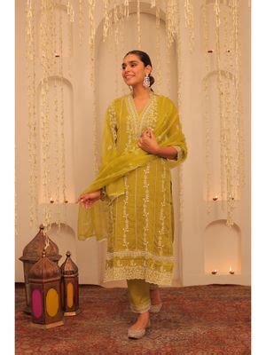 Buy Alaya by Stage3 Mehfil Key Embroidered Lime Kurta and Pant with ...