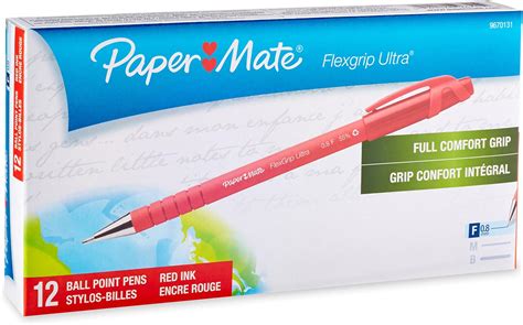 Paper Mate Flexgrip Ultra Stick Ballpoint Pens, Fine Point, Red Ink, 12 ...