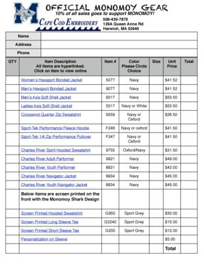 Fillable Online monomoy Official Monomoy Gear Order Form - monomoy Fax ...
