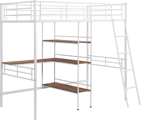 Buy Metal Loft Bed with Desk Twin Loft Bed Frame with Storage Shelves ...