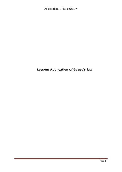 Pptcn 171903 - Lecture notes 1 - Lesson: Application of Gauss’s law ...