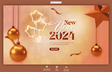 Happy new year 2024 celebration web banner design template | Free PSD