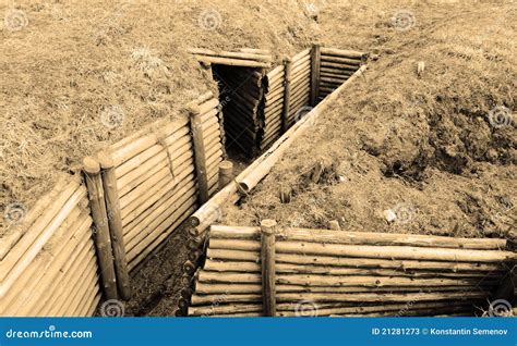 Trenches of World War II. Sepia Stock Image - Image of trenches ...