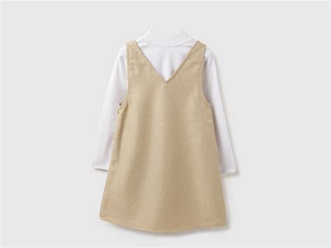 Girls Regular Fit V-Neck Textured Weave Shiny Tweed Pinafore Dress wit ...