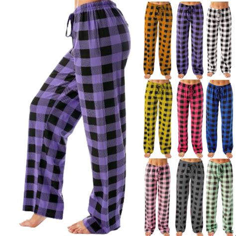 DENGDENG Fall Womens Pajamas Buffalo Plaid Wide Leg Pj Bottoms Loose ...