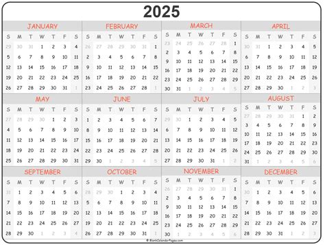 2025年日历全年表 2025年日历免费下载 全年一页一张图 免费电子打印版 无农历 有周数 周一开始 - 日历精灵