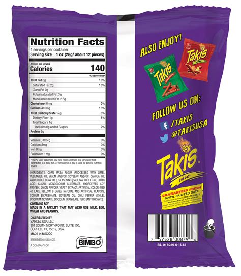 Takis Fuego Nutrition Label