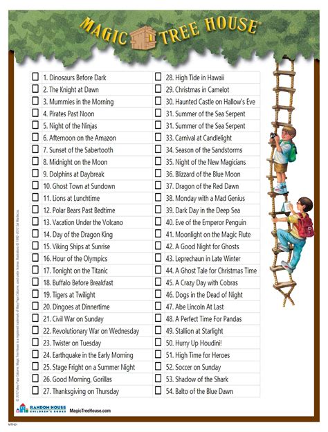 Printable Magic Tree House Checklist