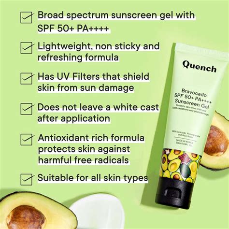 Quench Botanics: Bravocado SPF 50+ PA++++ Sunscreen gel | Korean Skin ...