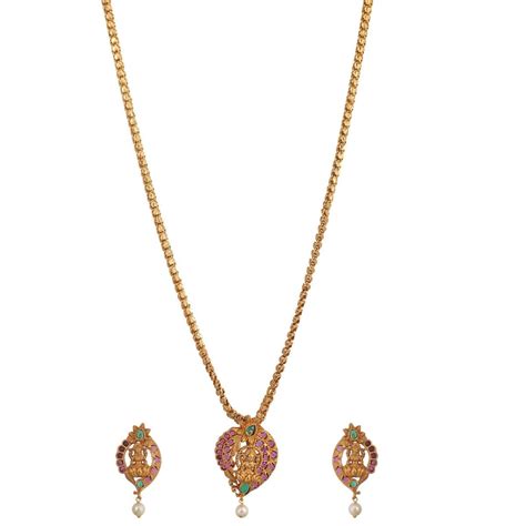 Buy Antique Gold Plated Jivika CZ Pendant Earrings Set | Tarinika ...