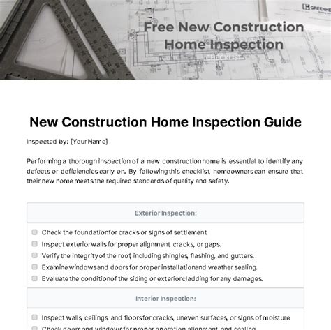 Free New Construction Home Inspection Checklist Template to Edit Online