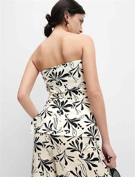 Buy Linen Blend Printed Bandeau Top at Marks & Spencer