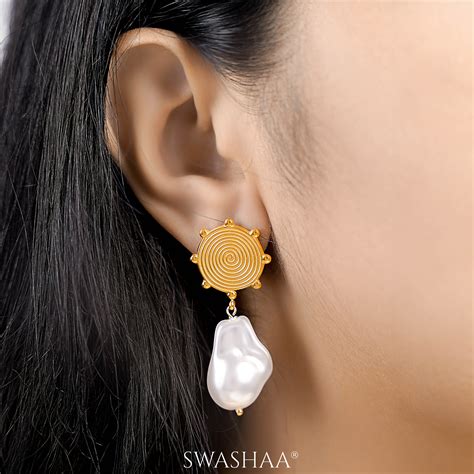Buy Sarina Pearl 18K Gold Plated Earrings - Women's Earrings - Online ...