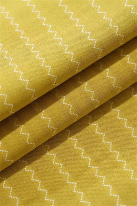 Lemon Yellow And White Handwoven Cotton Unstitched Suit Set (2 Piece)