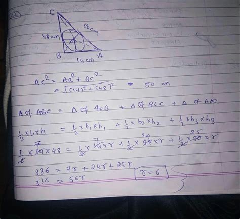 Abc is a triangle in which b = 90, bc = 48 cm and ab = 14 cm. A circle ...
