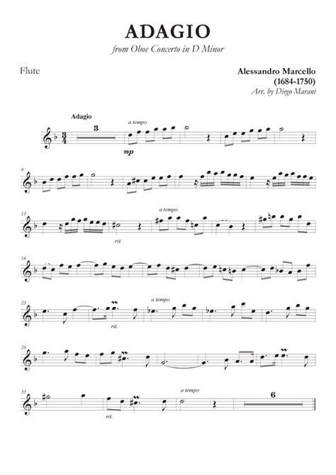 Marcello's Adagio for Flute and Piano (arr. Diego Marani) by Alessandro ...