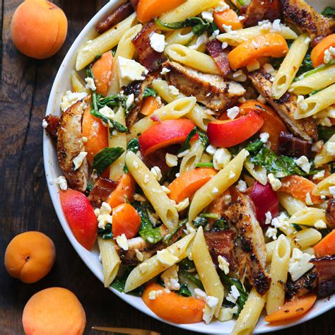 Chicken Pasta Salad with Apricots, Spinach, Bacon, and Feta - Julia's Album