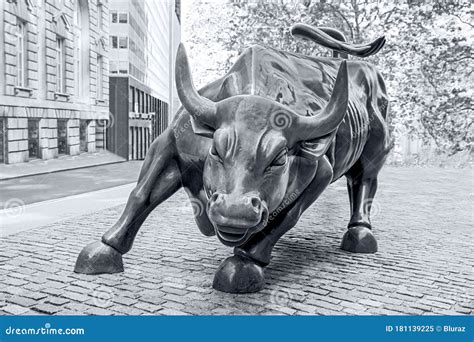 The Charging Bull Statue on Wall Street in New York City in Monochrome ...